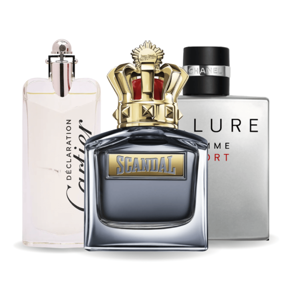 Set de 3 perfumes Allure Homme Sports, Jean Paul Gaultier Scandal, Cartier Declaration 100ml