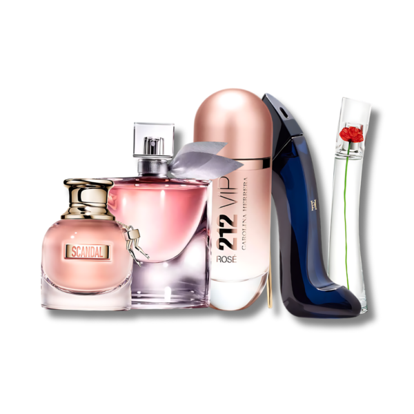 Set 5 perfumes Scandal,La vie est belle, 212 Vip rosé,good girl e Flower by Kenzo 100ml