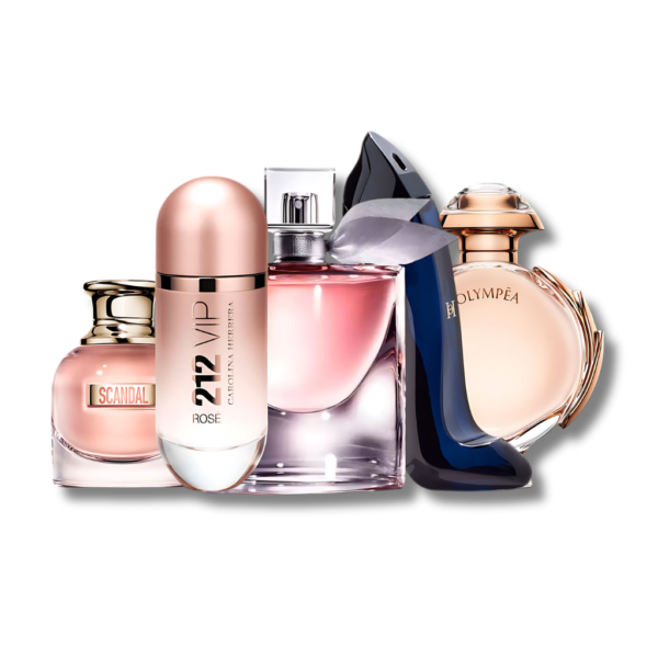 Set 5 Perfumes Scandal, 212 VIP Rosé, La Vie est Belle, Good Girl e Olympea 100ml